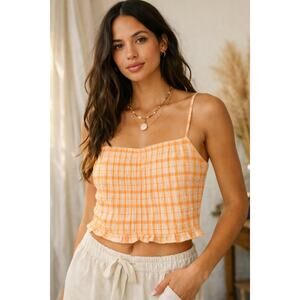 Elodie Peach Smocked Crop Top Extra Large NWOT